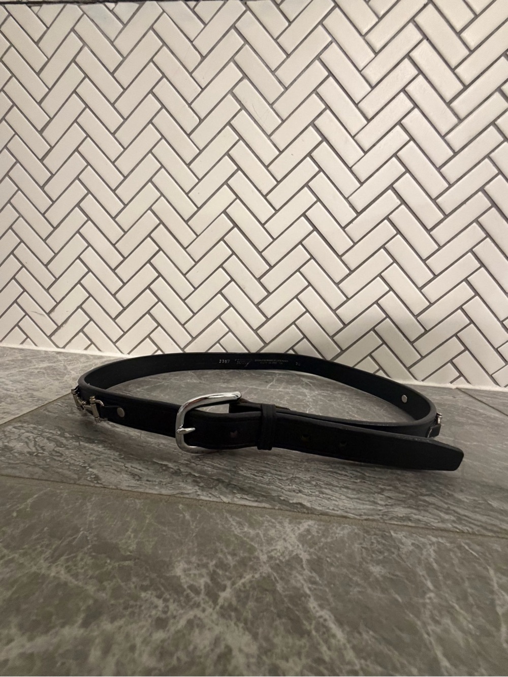 Tory Leather Black and Grey Equestrian Snaffle Dee Ring Bit Leather Belt - Picture 4 of 6